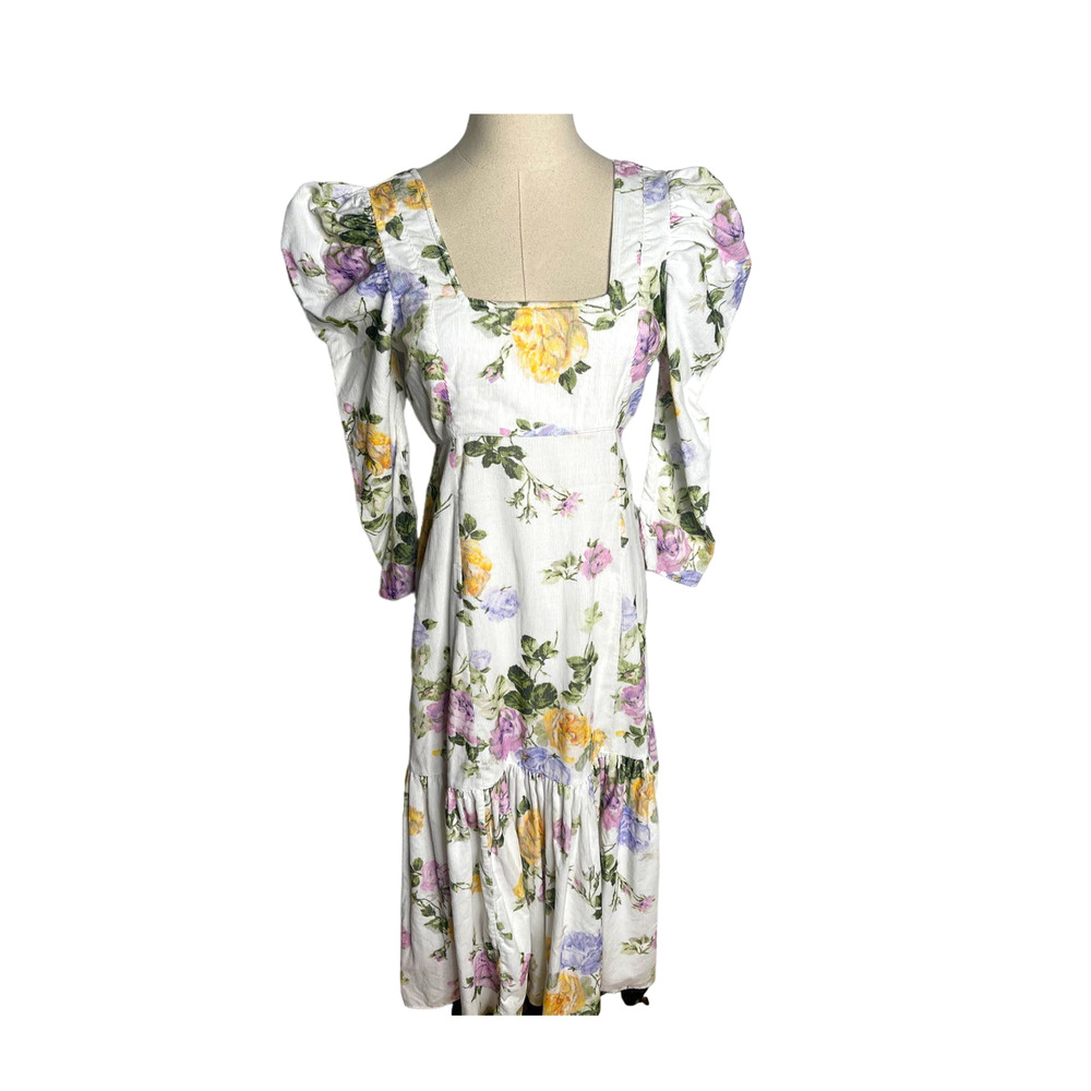 LoveShackFancy 6 Corduroy Ellington Puff Sleeve Midi Dress $345 Square Neck - Picture 4 of 9